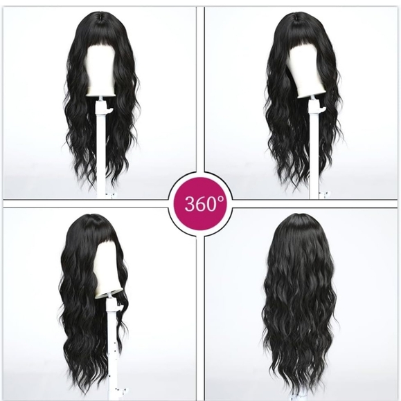Long Curly Black wig Wigs with Bangs - Picture 6 of 6
